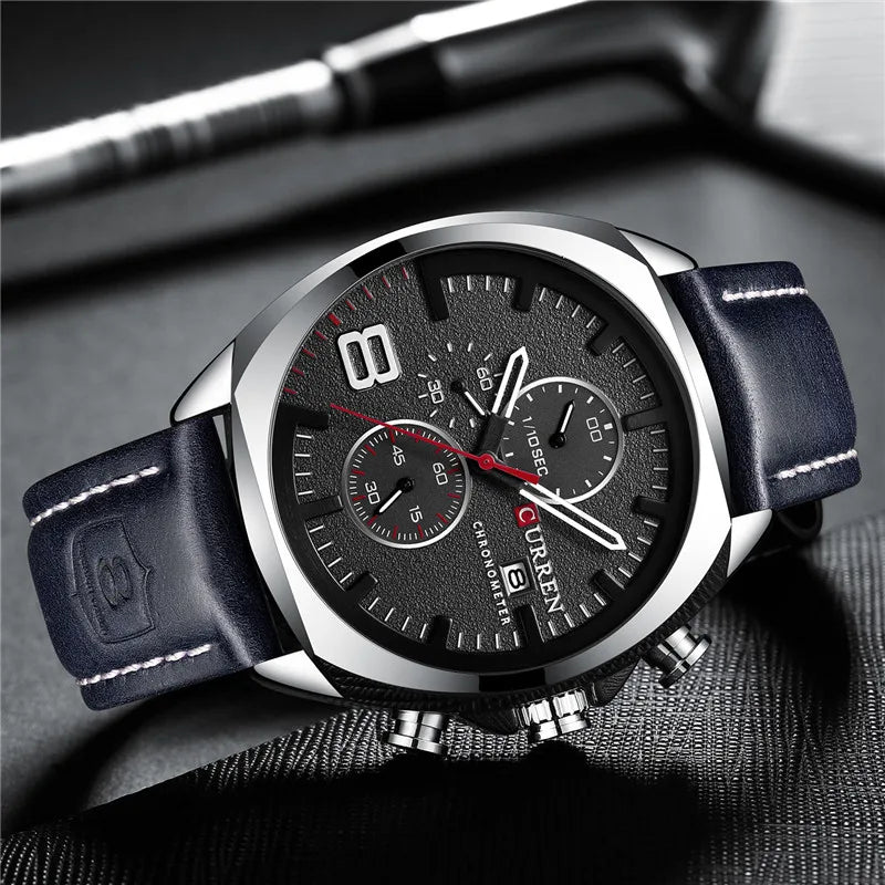 CURREN Watch Men Waterproof Chronograph Sport Military Male Clock Man Top Brand Luxury Leather Wristwatch Relogio Masculino 8324