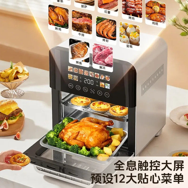 Air Fryer 20L Household Visual Automatic Flip Free Multifunctional Touch Screen Double-Layer Steam Oven Integrated Machine