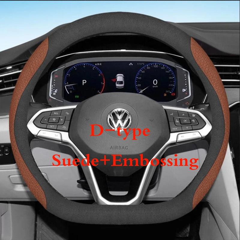 for Volkswagen VW Atlas Passat CC Taos touareg R-line Car Steering Wheel Cover 10colour Suede Leather 38 CM Auto Accessories