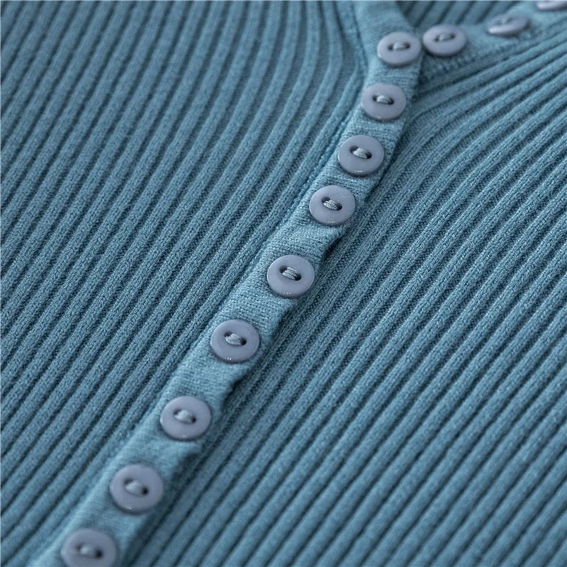2026 Autumn Winter Button V Neck Sweater Women Basic Slim Pullover Women Sweaters And Pullovers Knit Jumper Soft Warm Tops