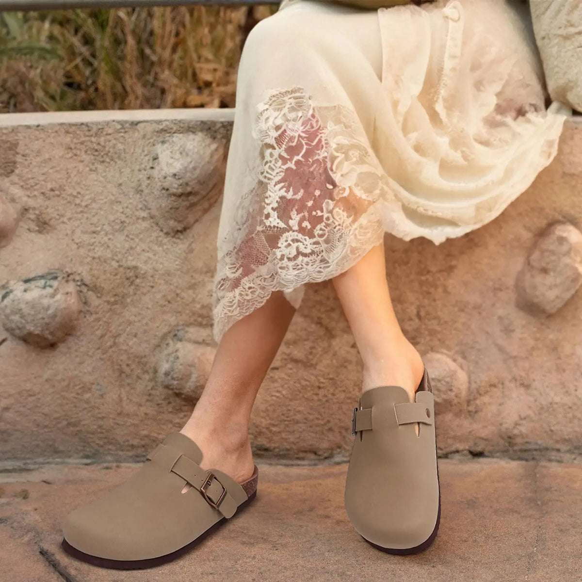 Kidmi Men's Cork Footbed Slide Sandal Slip On Sandals  Women Cork Sandals Nonslip Beach Sandals Female Adjustable Buckle Slides