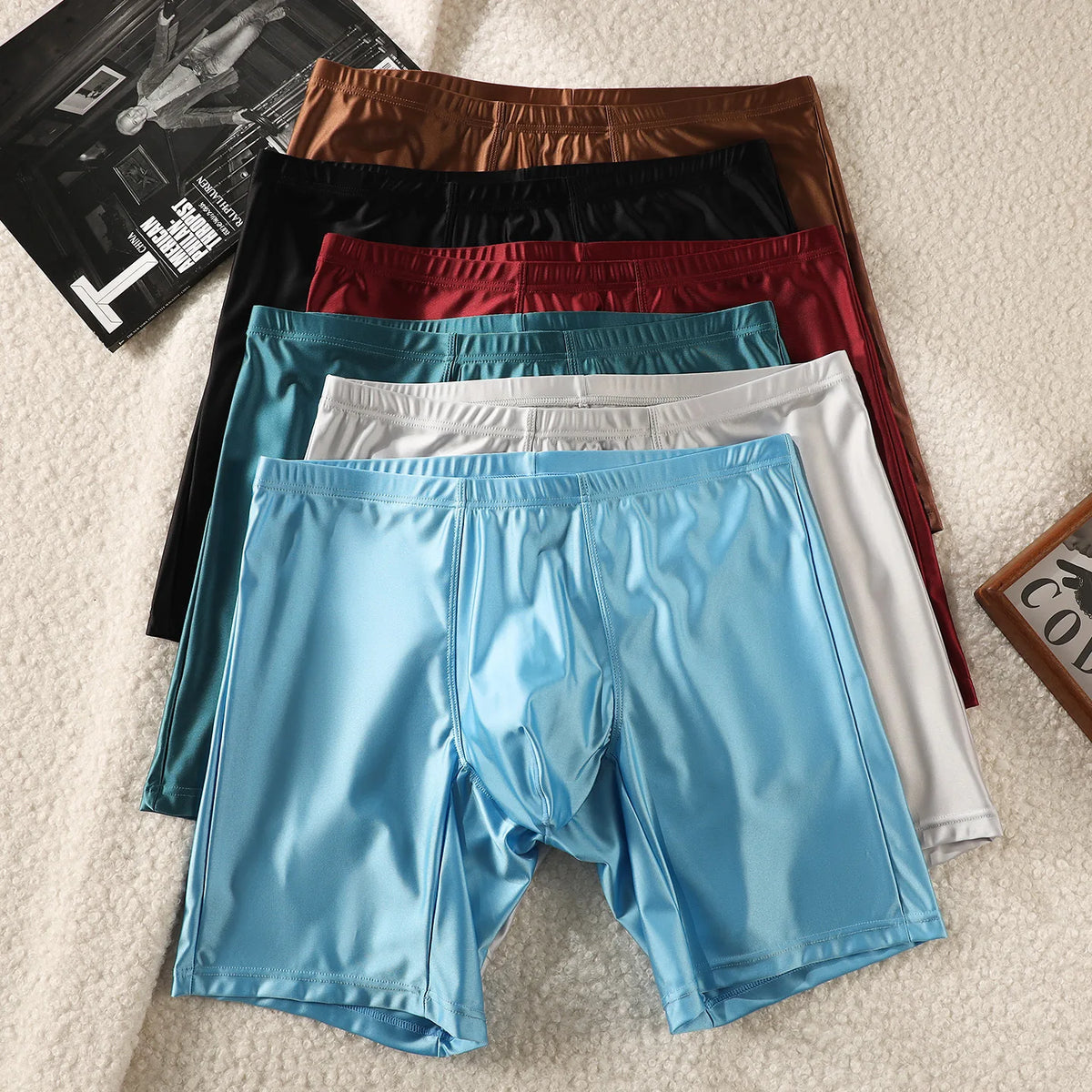 Mens Underwear Boxers Man Solid Slim Ice Silk Extended Leg Boxer Shorts Ropa Middle Waist Sports Panties Male Underpants M-XXL