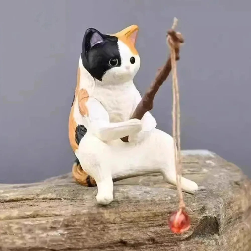 Fish Tank Fishing Cat Hanging Creative Landscape Office Ornaments Fishing Fun Mini Decorative Micro-Landscape