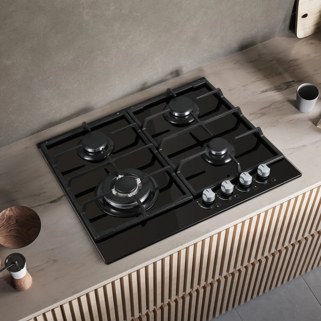 ‌58cm Gas Hob | 4 Burner Dual Fuel (NG/LPG) 8060W Auto Flame Shut-off & Tempered Glass Surface | Built-in/Freestanding 220-240V