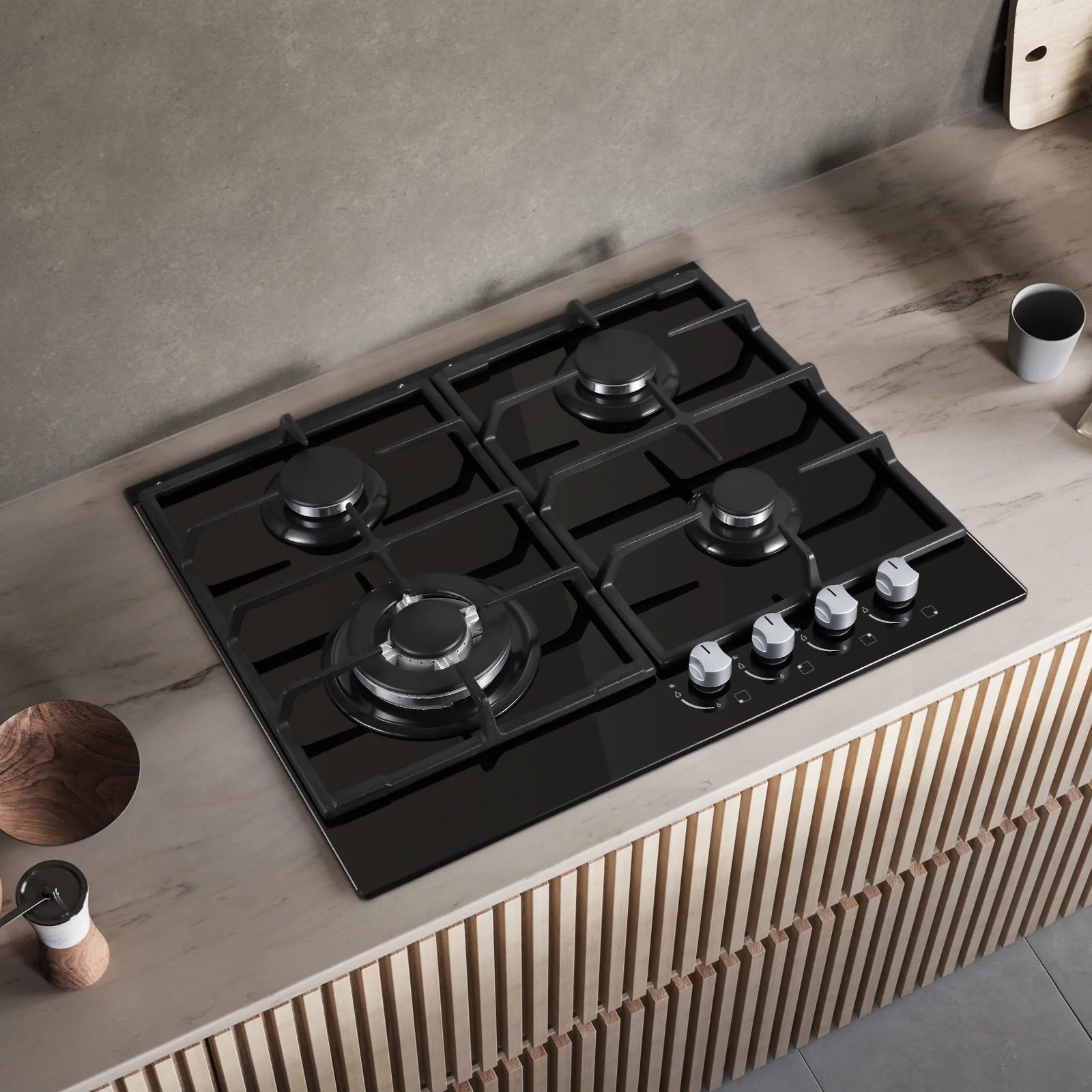 ‌58cm Gas Hob | 4 Burner Dual Fuel (NG/LPG) 8060W Auto Flame Shut-off & Tempered Glass Surface | Built-in/Freestanding 220-240V