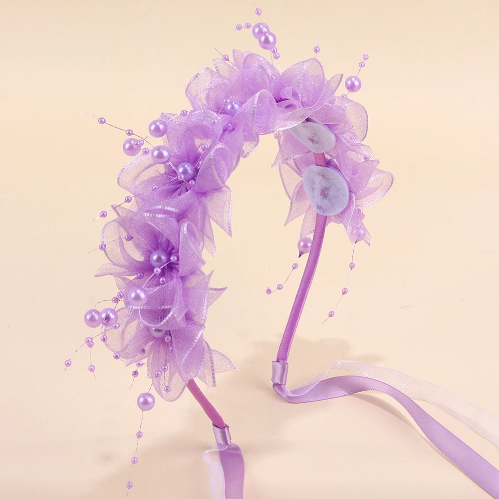 Fairy Flower Headband Sweet Lovely Girl Lace Floral Pearls Hair Hoop For Princess Wedding Birthday Headwear Accessories Gifts