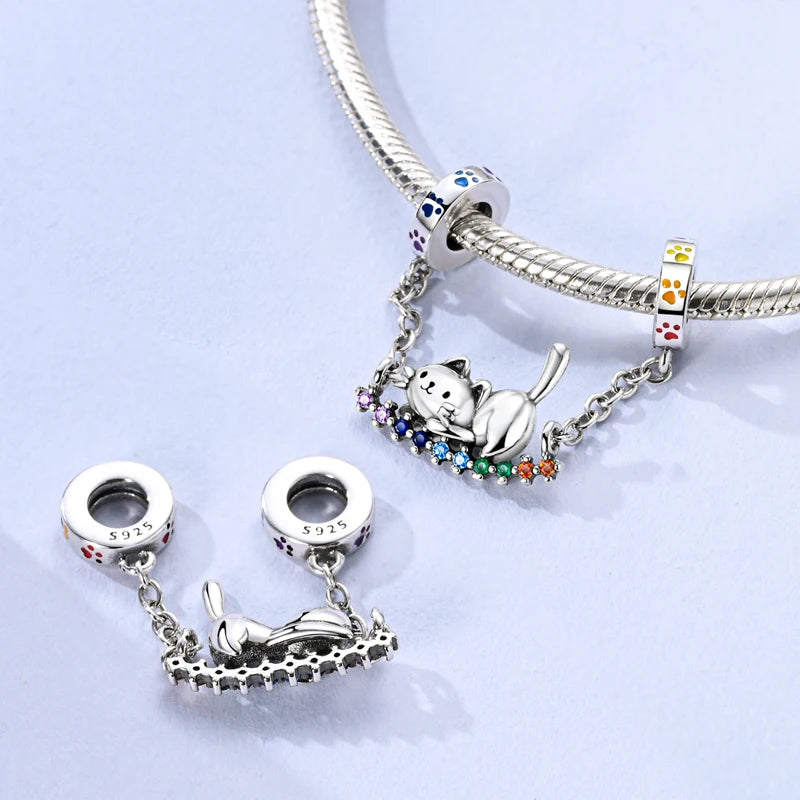 Dog Pet Charms 925 Silver Doggy Paw French Bulldog Bones Beads Fit Original Bracelet DIY Fine Jewelry