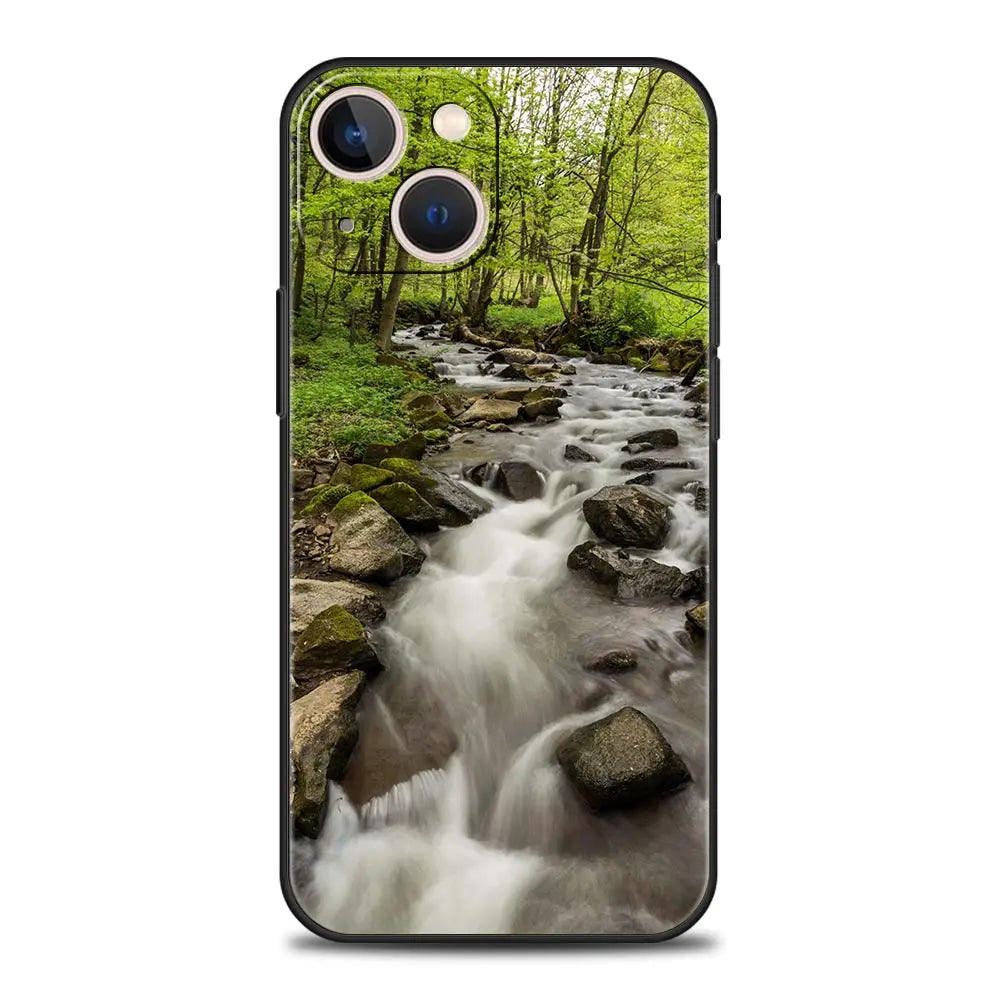 Luxury Phone Case For iPhone 16 15 14 11 Pro Max 13 12 XS X XR 7 8 Plus Shockproof Waterfall nature Trees ship Cover