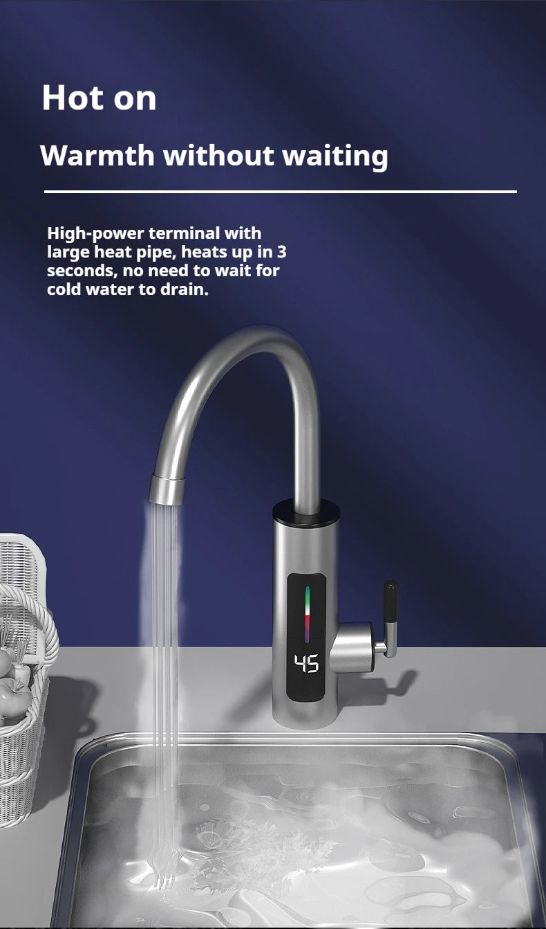 HOMEFISH 3000W 220V Electric Kitchen Water Heater Tap Instant Hot Stainless Steel Water Faucet Heater Cold Heating Faucet