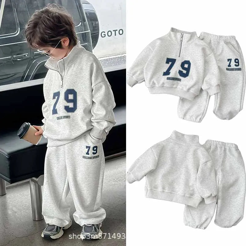 Baby Boy Sets Children's Clothes Suit Autumn Long-Sleeved Sweater Sweatpants 2Pcs New Kids Collar Half-Zip Fashion Outfits