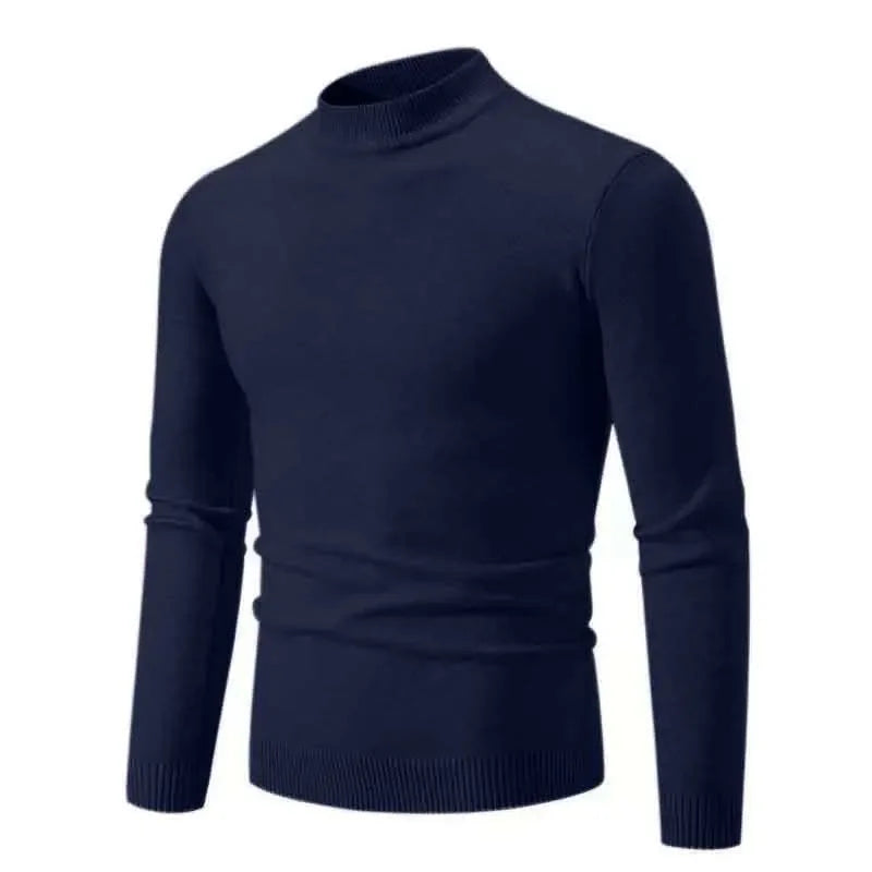 New Sweatwear Men's Half Neck Basic Solid Color Sweaters Round Neck Elastic Pullovers Warm Autumn Knitted Oversized Sweater Men