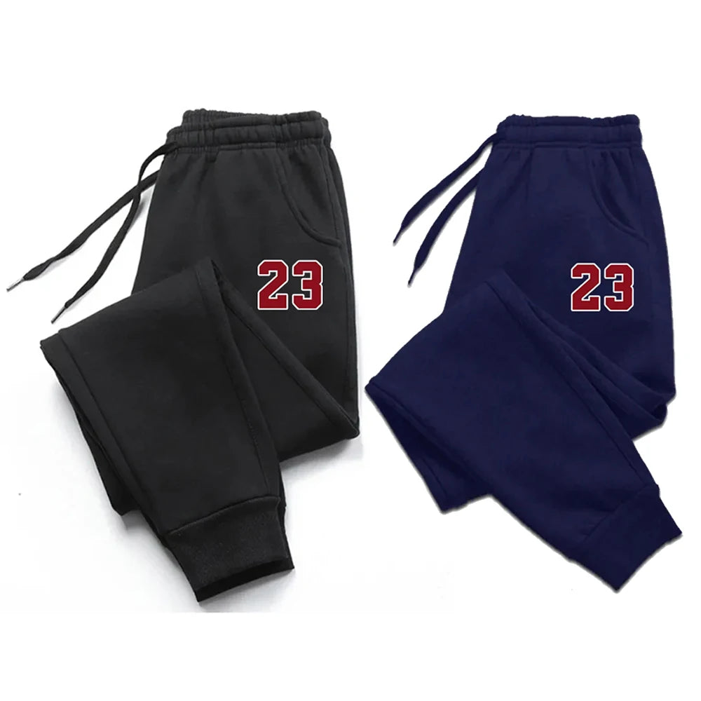 Men's Pants 23 Print Fleece Sweatpants Warm Jogging Pants Male Outdoor Trousers Straight Fashion Workout Sports Casual Long Pant