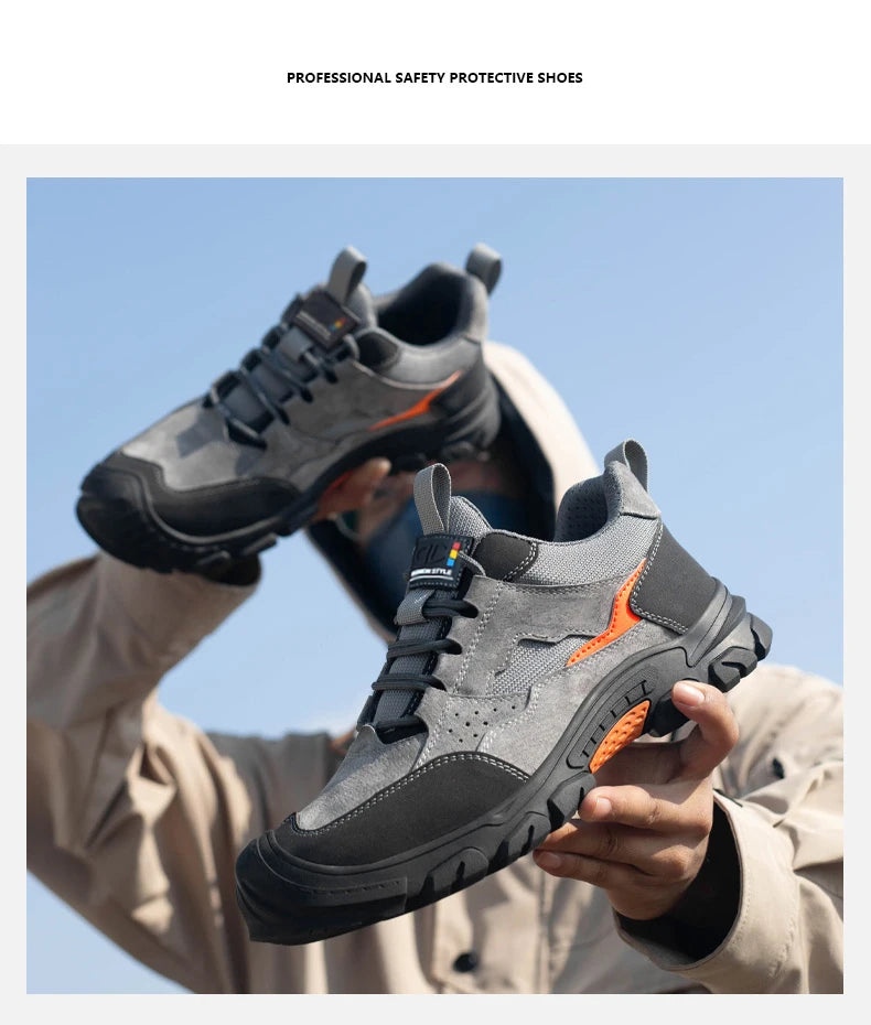 Men Safety Work Shoes Plastic Toe Safety Boots Fashion Lightweight Comfort Working Sneakers Anti-puncture Indestructible Shoes