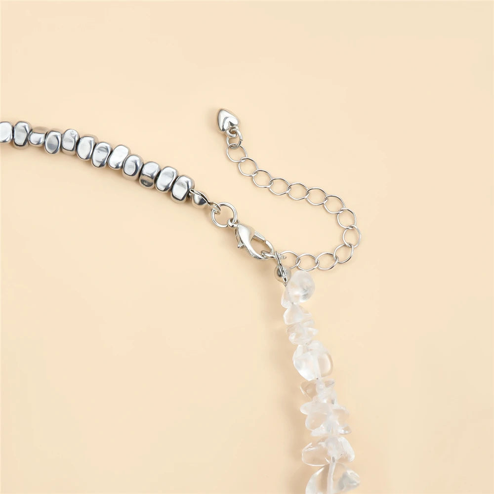 Trendy Irregular Crystal Beaded Necklace INS Style Elegant Starfish Tassel Necklace Luxury Heart Pendant Choker for Women