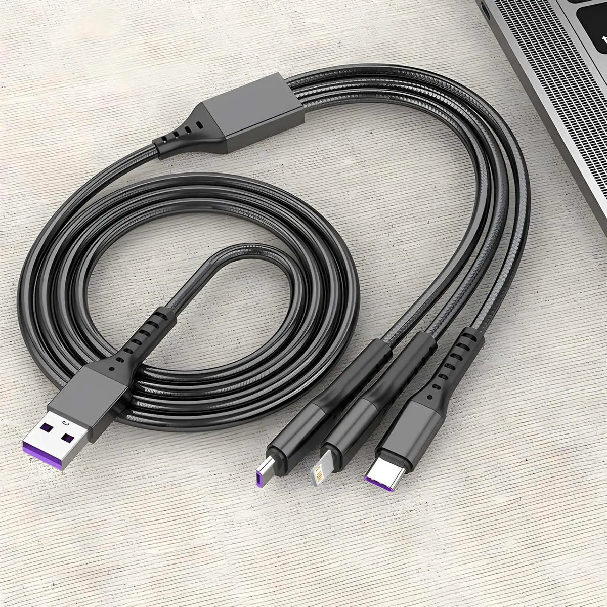 120W 3 In 1 Super Fast Charging USB Cable For iPhone15 14 13 12 11 X Pro Max Micro USB Type-C Phone Charger USBC Data Cable
