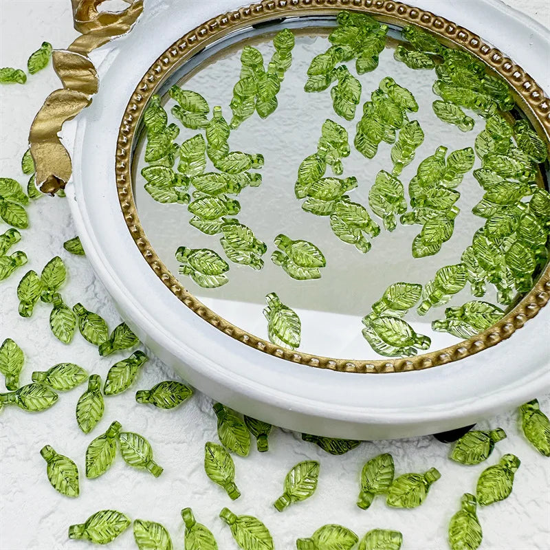 50Pcs 5x11mm Green Transparent Leaf Shape Acrylic Beads Pendant Loose Bead For DIY Jewelry Making Necklace Bracelet Accessories