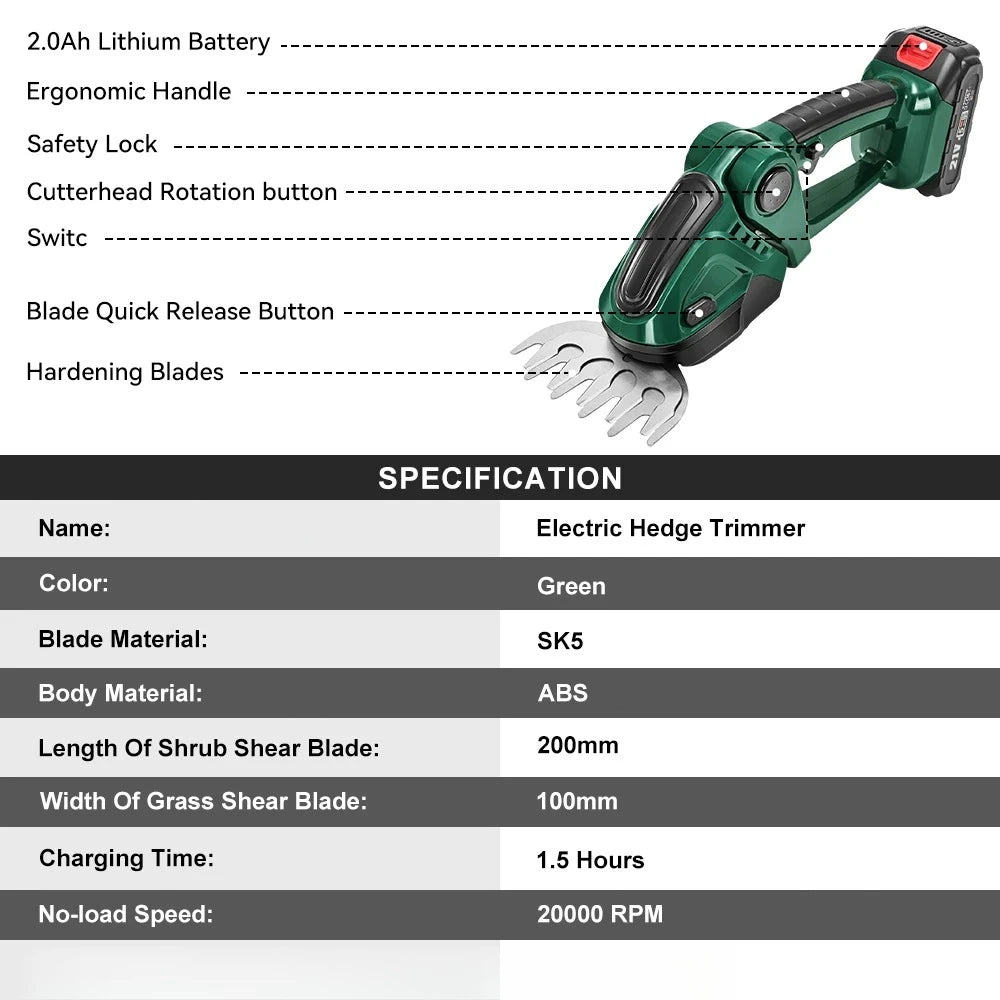 2IN 1 Electric Hedge Trimmer Cordless Household Landscaping Hedge Trimmer Power Tool For Makita Battery Pin for Garden, Lawn