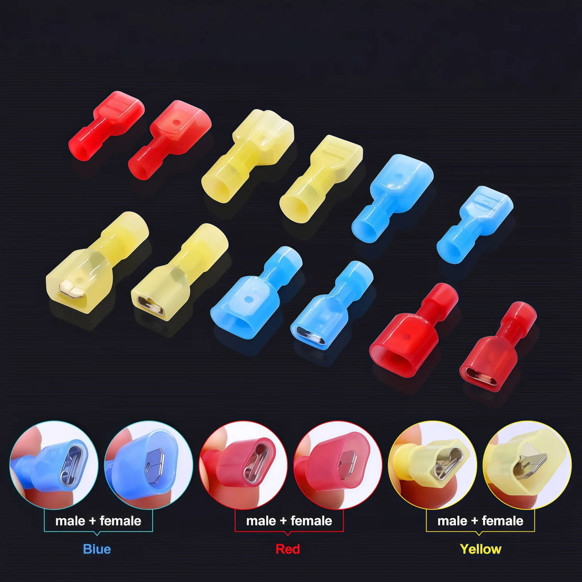 88/108Pcs Spade Connectors Kit, 22-10 AWG Male/Female Terminals, Nylon Insulated Crimp Connectors for Auto, Marine, Home, DIY