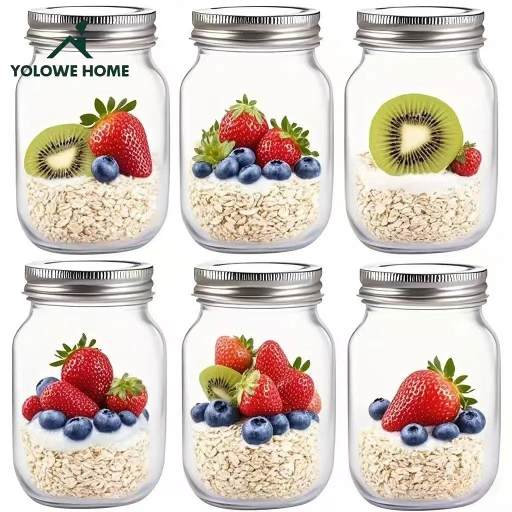 6Pcs, 12Pcs, 500Ml/16Oz, Glass Mason Jars, Glass Storage Jars, Kitchen Storage Containers, Glass Sealed Jars, Pickle Jars, Regular Sealing Lids, Suitable for Jam, Salad Dressing, Honey, Shower/Wedding Gifts