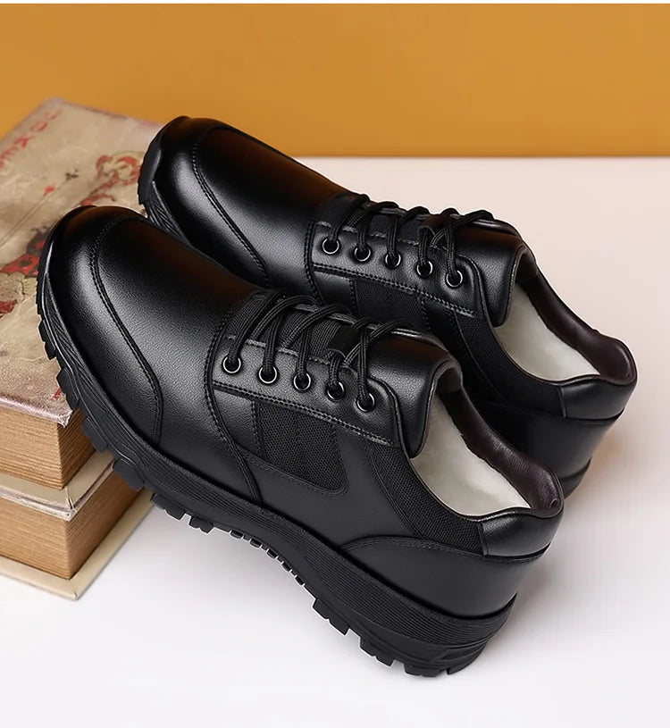 New Platform Cow Leather Casual Sneakers for Men Designer Autumn Winter Cotton Black Outdoor Men's Sports Shoes Zapatos Hombre