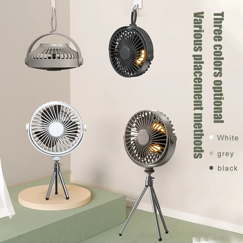 Tripod Stand Desk Air Cooling Blower Rotation Camping Ceiling Fan With Night Light Outdoor USB Chargeable Conditioning Cooler
