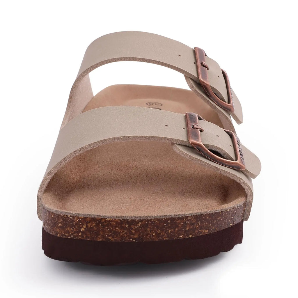Kidmi Men's Cork Footbed Slide Sandal Slip On Sandals  Women Cork Sandals Nonslip Beach Sandals Female Adjustable Buckle Slides