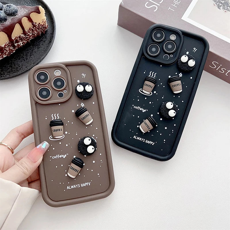3D Coffee Toy Cartoon Multistep TPU Soft Phone Case for OPPO A60 A79 A78 A58 A38 A74 A54 A94 A76 A96 A57 A77S A15 A16 A17 A18