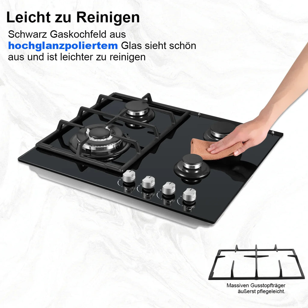 ‌58cm Gas Hob | 4 Burner Dual Fuel (NG/LPG) 8060W Auto Flame Shut-off & Tempered Glass Surface | Built-in/Freestanding 220-240V