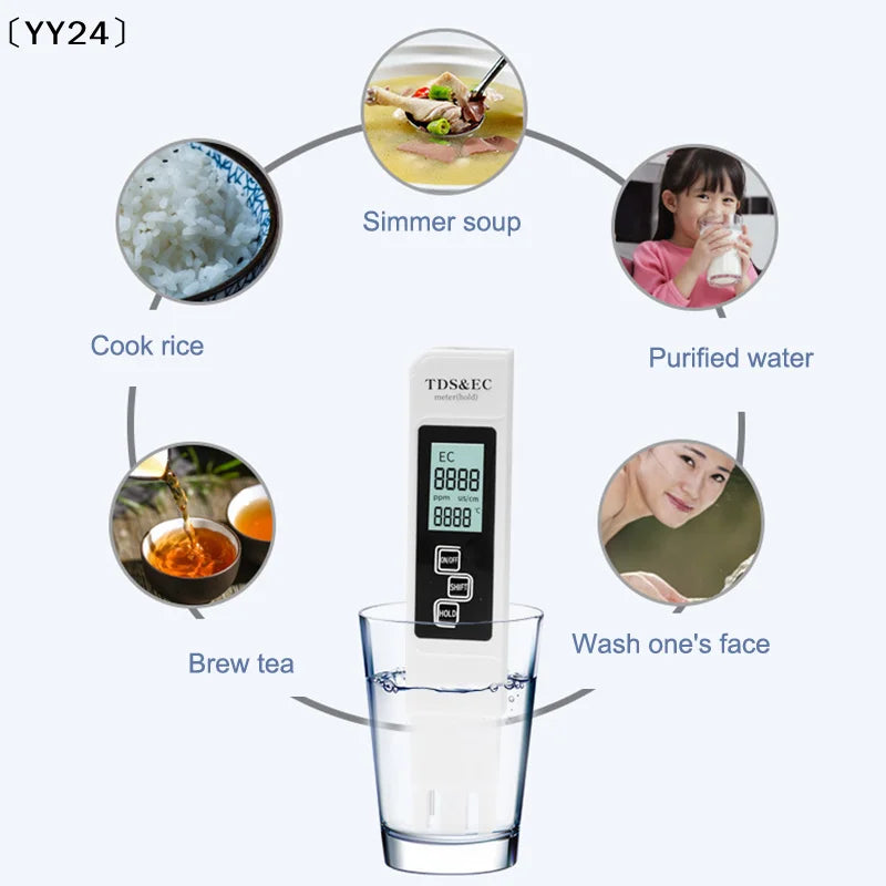 1PC White Digital Water Quality Tester TDS EC Meter Range 0 To 9990 Multifunction Water Purity Temperature TEMP PPM Tester〔YY24〕