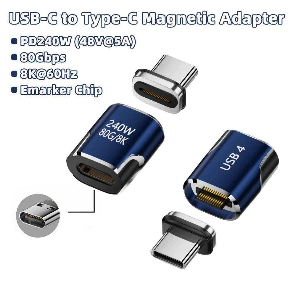 PD 240W Type C to Type C Magnetic Adapter USB 4 Full-Featured 80Gbps 8K@60Hz Fast Charging USB-C Magnet Converter For iPhone 15