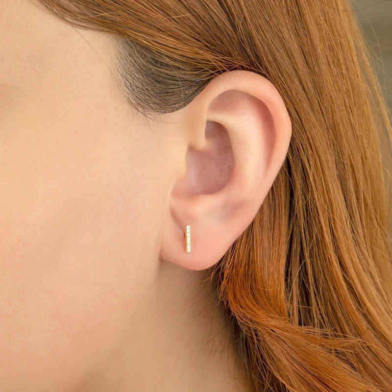 925 Sterling Silver Needle Zirconia Minimalist Flat Bar Stud Earrings For Women Punk Fine Jewelry Geometry Brincos Bijoux