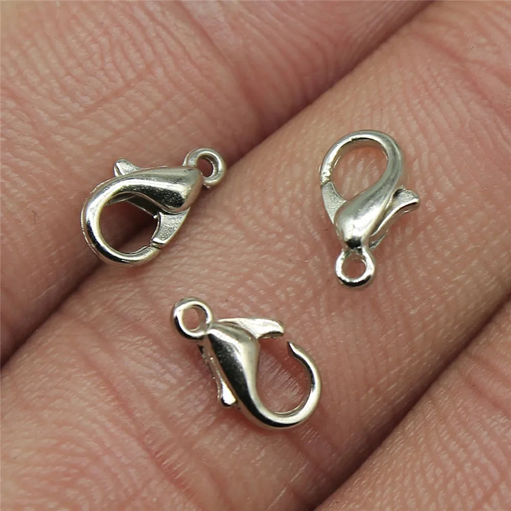 50pcs 8 Colors 12mm 10mm Metal Alloy Lobster Clasp Hooks For Necklace & Bracelet Chain DIY Fashion Jewelry Findings