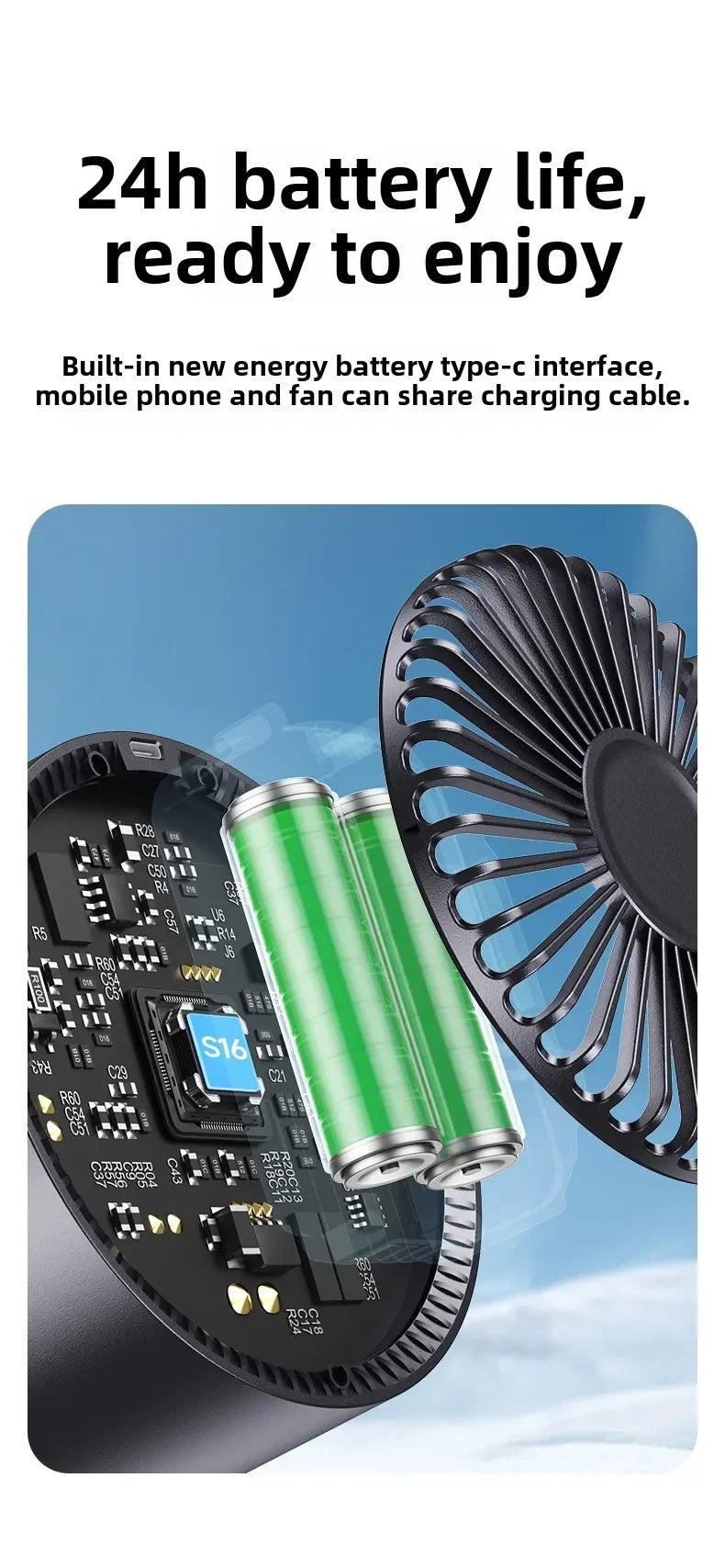 A little expert in life 100-Speed Desk Fan Clamp Fan LED Display Office Home Charge Wall-Mounted Hand-Free Fan
