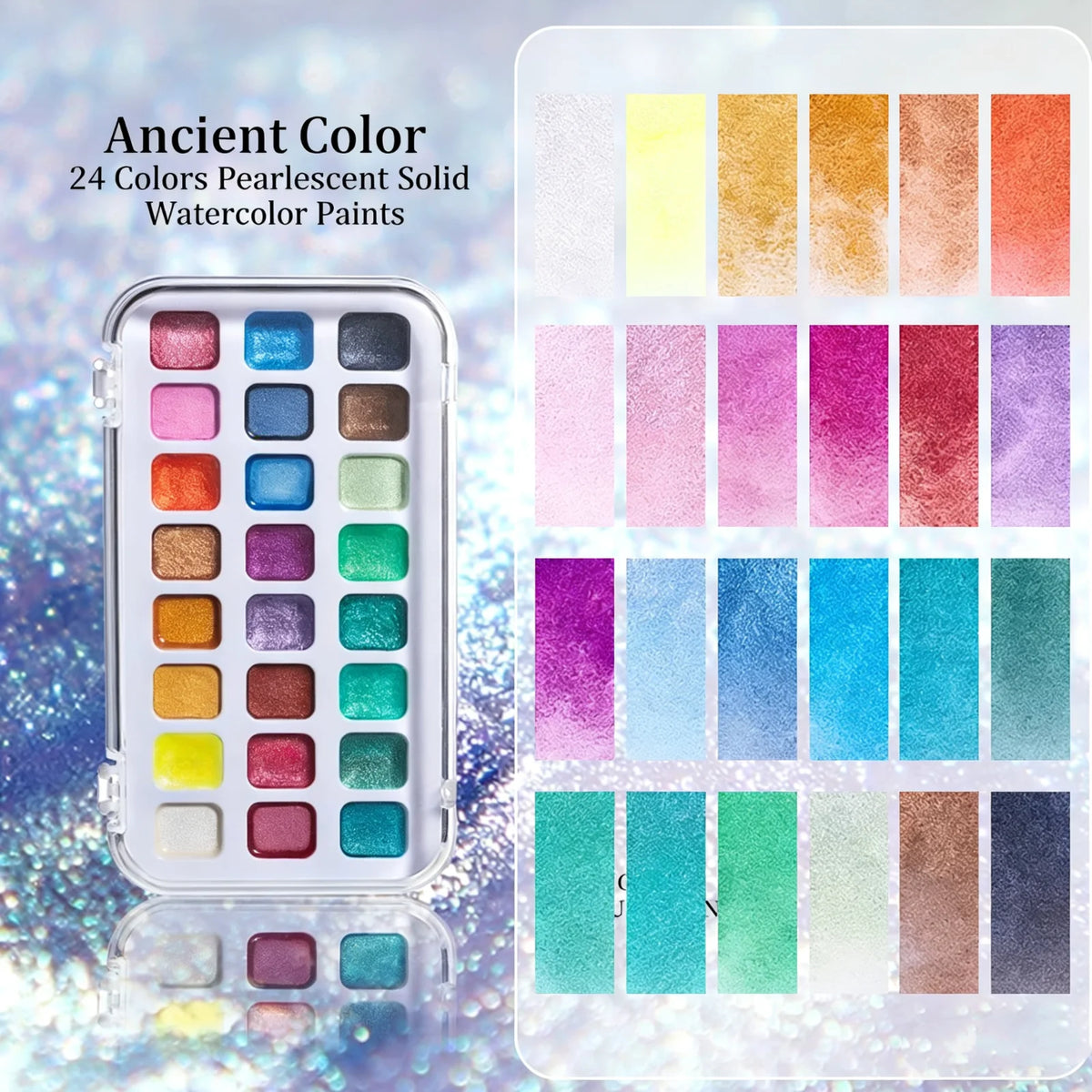 24-color metallic watercolor pigments, convenient for outdoor sketching, water-soluble watercolor pigments