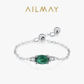 Ailmay Top Quality 925 Sterling Silver Trendy Green Oval  Adjustable Link Chain Rings For Women Fine Jewelry Gifts