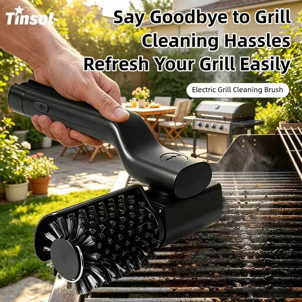 TINSOL Electric BBQ Cleaning Brush, Wireless Rechargeable Rotatable Foldable Heavy-Duty Oil Cleaning Brush for Grills