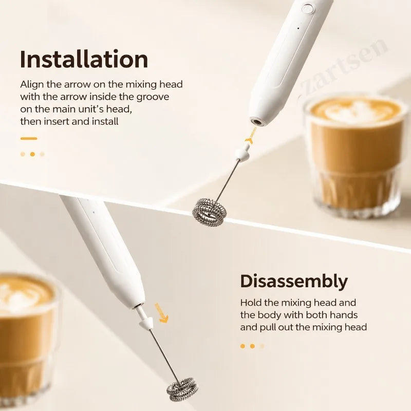 Wireless Milk Frother Electric Type-C Handheld Blender Stainless Steel Mini Coffee Maker Whisk Mixer For Coffee Cappuccino Cream