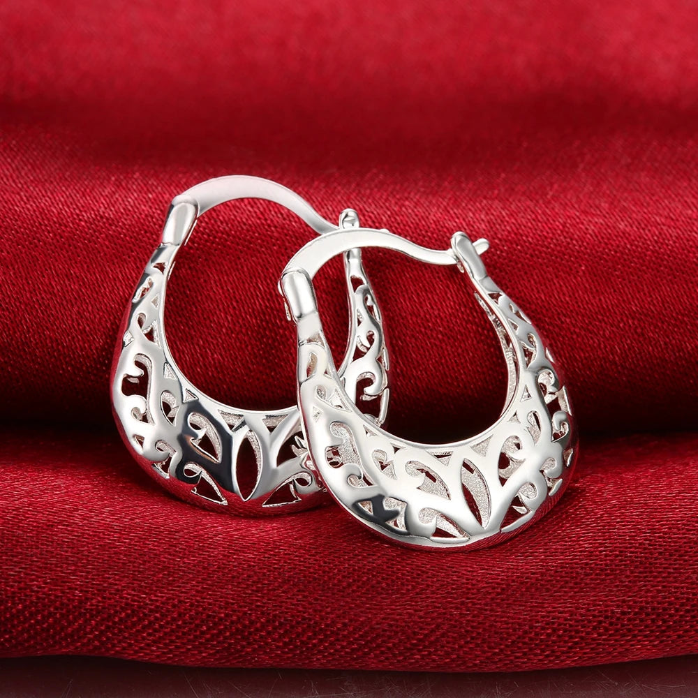Hot Vintage Flowers Hollow Carved Earrings 925 Sterling Silver For Women High Quality Party Wedding Fine Jewelry Christmas Gifts