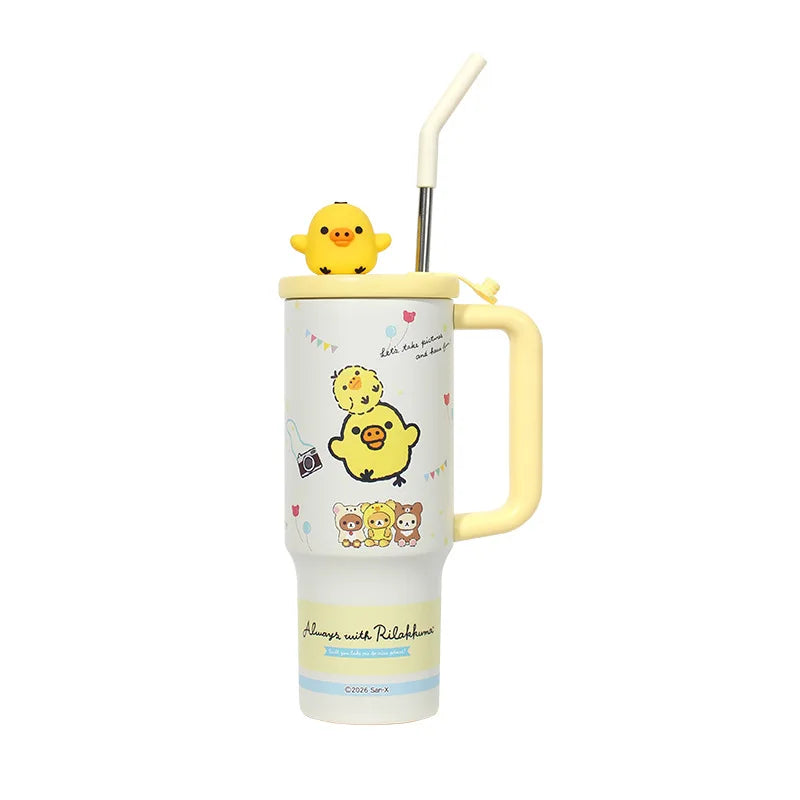Rilakkuma Stainless Steel Tumbler Large Capacity Insulated Water Cup With Straw Cartoon Portable Travel Drinking Mug