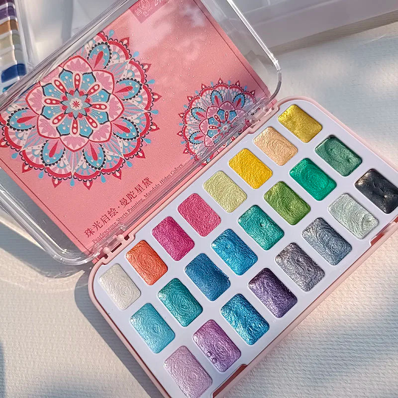 24-color metallic watercolor pigments, convenient for outdoor sketching, water-soluble watercolor pigments