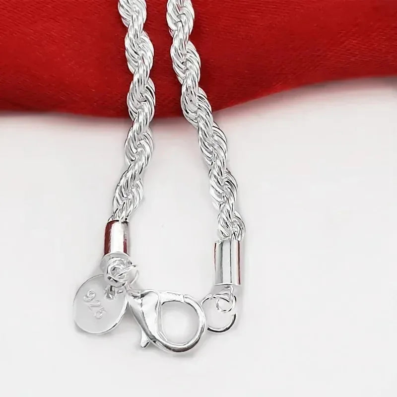 925 Sterling Silver 4MM Twisted Rope Bracelets For Women Men Fashion Minimalist Couple Chain Bracelet Male Unisex Jewelry Gifts
