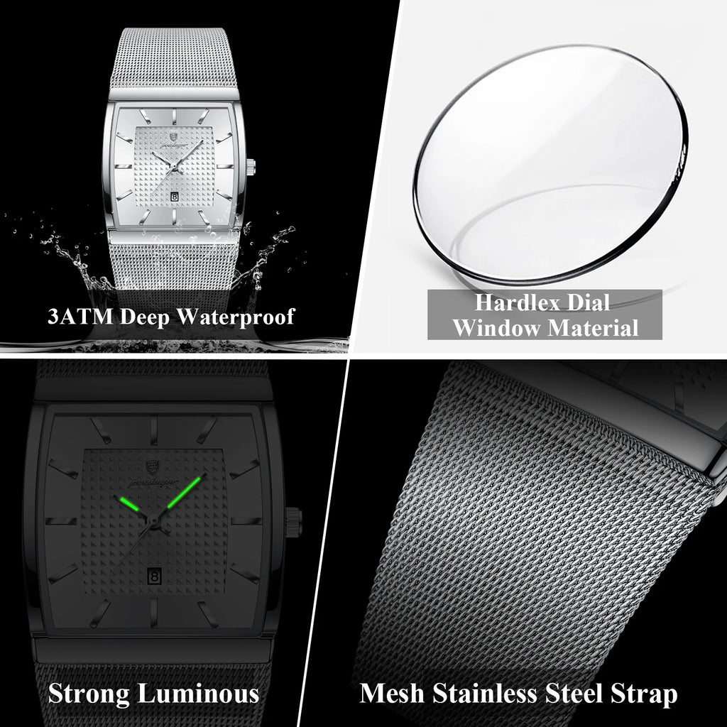 POEDAGAR Luxury Business Men's Watch Stainless Steel Mesh Waterproof Luminous Man Wristwatch Date Quartz Fashion Watches For Men