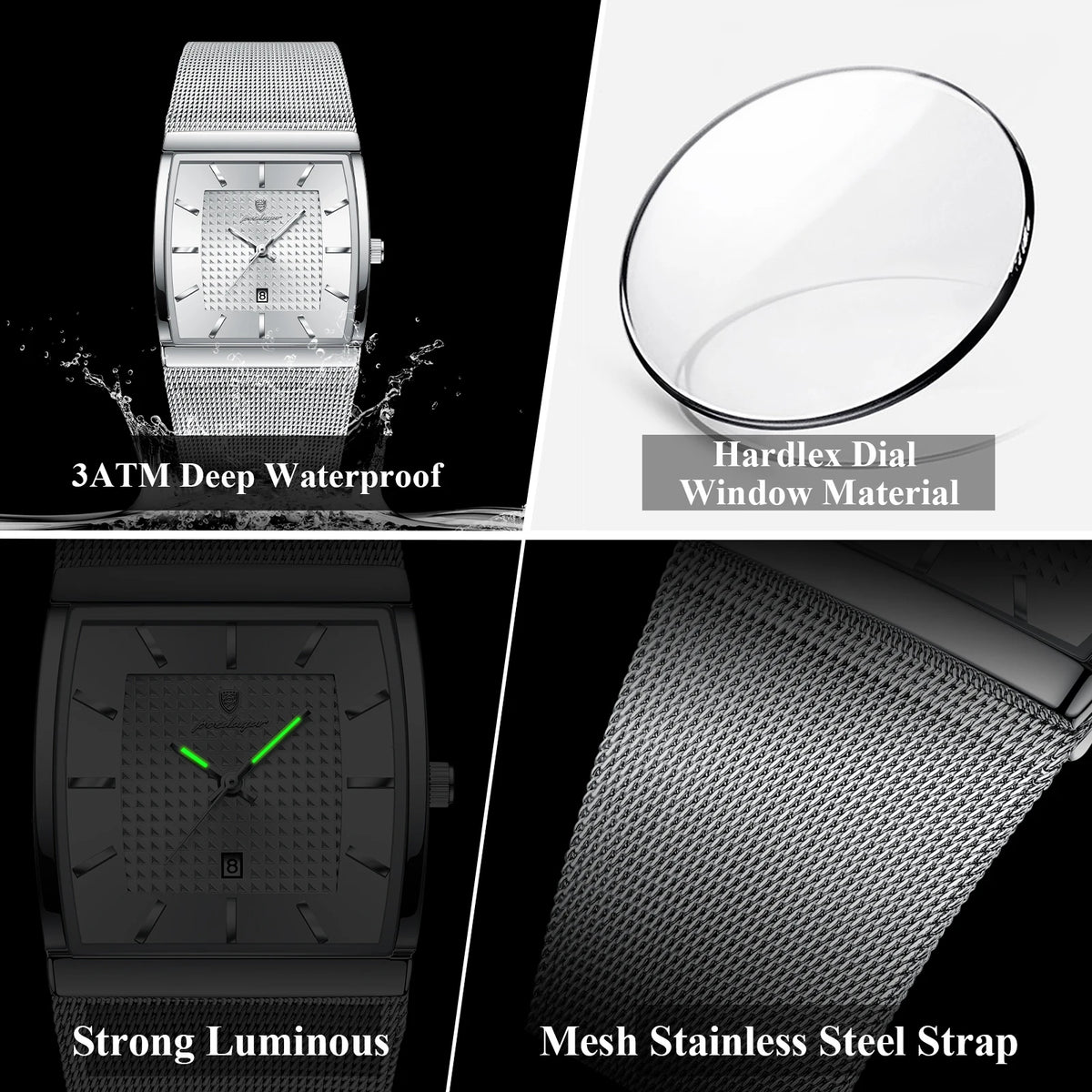 POEDAGAR Luxury Business Men's Watch Stainless Steel Mesh Waterproof Luminous Man Wristwatch Date Quartz Fashion Watches For Men