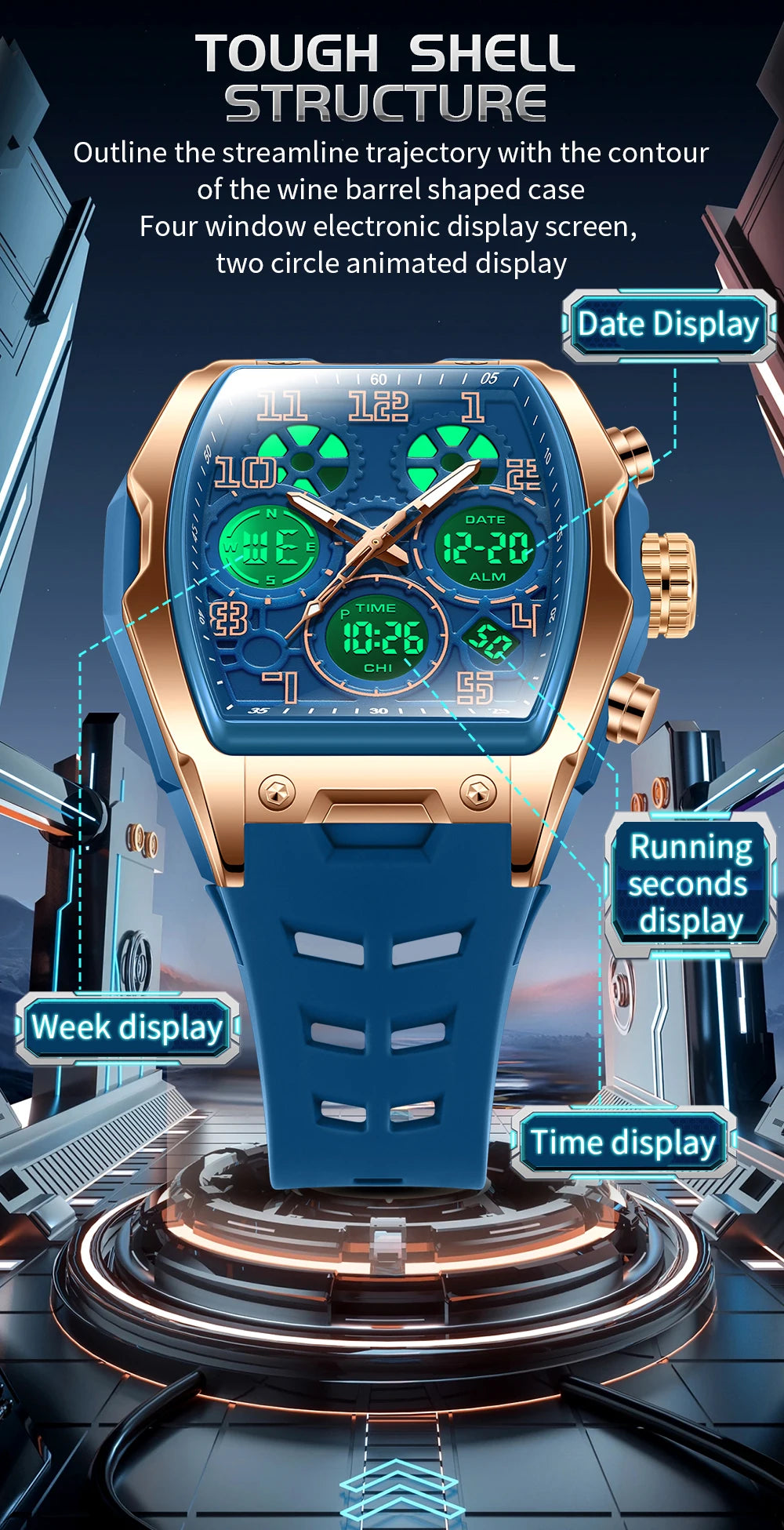 SANDA Fashion Men's Sports Electronic Watch Multi functional Date Countdown Waterproof LED Night Light Men's Electronic Watch