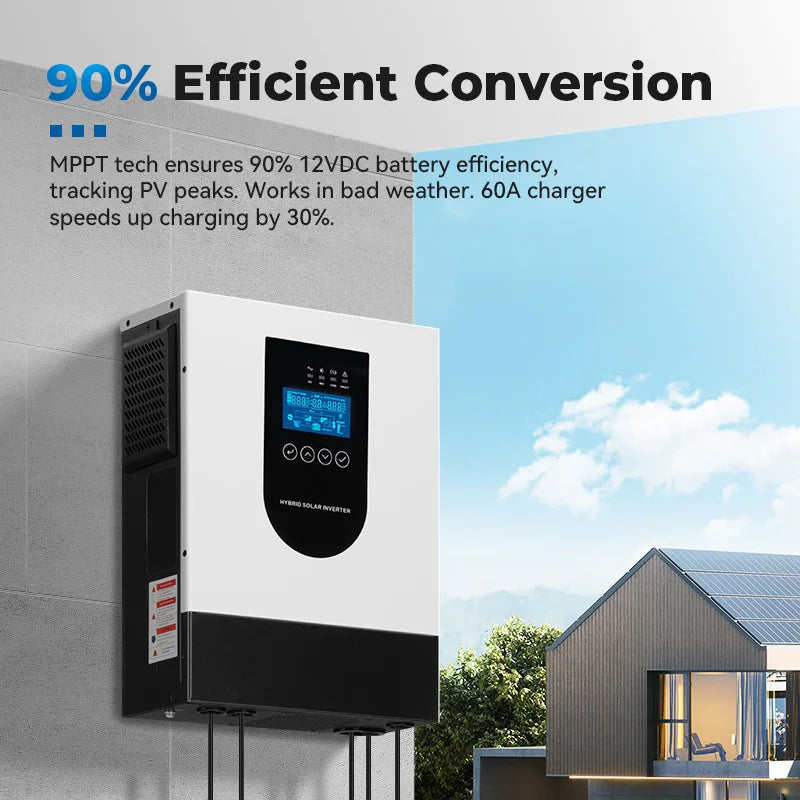 1.5KW 12V Off Grid Hybrid Solar Inverter Single Phase 60Hz Automatic AC String Inverter Household Solar Energy Conversion