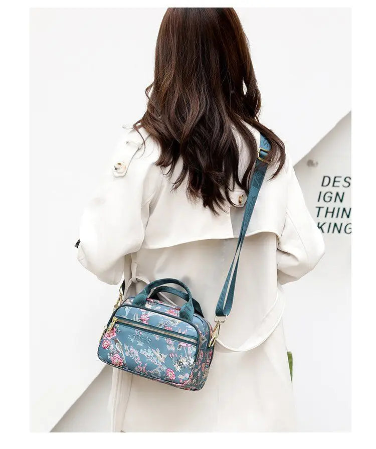 New Nylon Canvas Bag Large Bag Waterproof Shopping Bag Large Capacity Floral Shoulder Handbag Women Bag Mother Bag