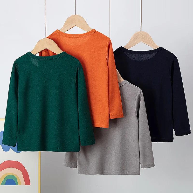 Children's Autumn Solid Color Simple Joker Long Sleeve T-Shirt Boys Casual Sports Shirt Girls Fashion Round Neck Sweater