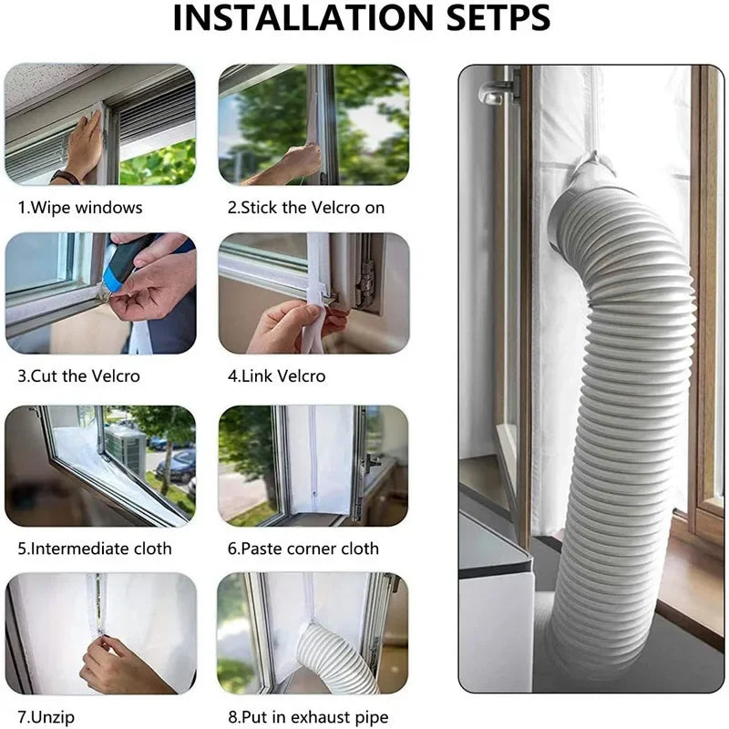 AirLock Window Seal for Portable Air Conditioner, 3m 4m Flexible Cloth Sealing Plate Window Seal with Zip and Adhesive Fast