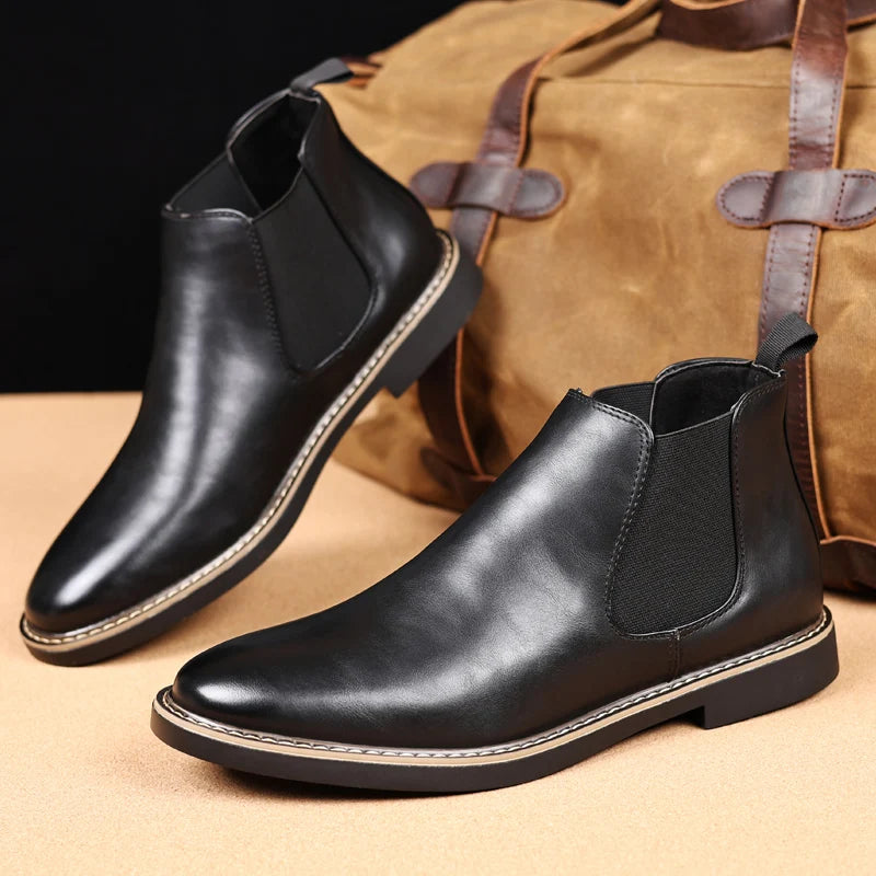 YRZL 39~47 Men Chelsea Boots Brand Retro Comfortable PU Leather Ankle Boots Men 2025 Fashion Black Brown Mens Boots