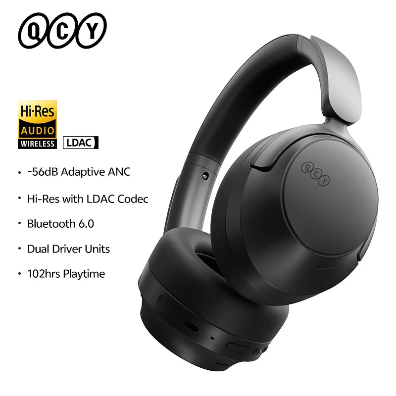 QCY H3S -56dB Adaptive ANC Over Ear Headphone Hi-Res LDAC Spatial Sound Wireless Earphone Bluetooth 6.0 Dual Driver 102H Headset